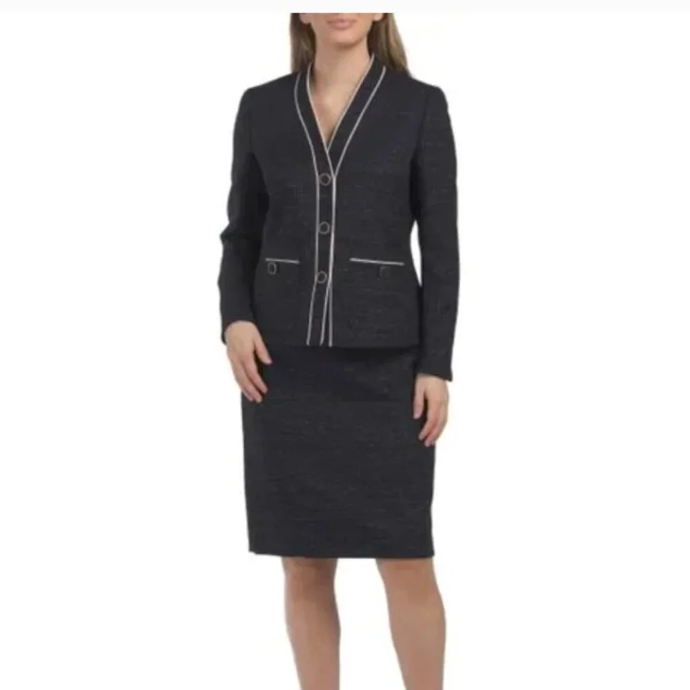 NWT NIPON BOUTIQUE Navy/Ivory 2pc Jacket And Skirt Suit